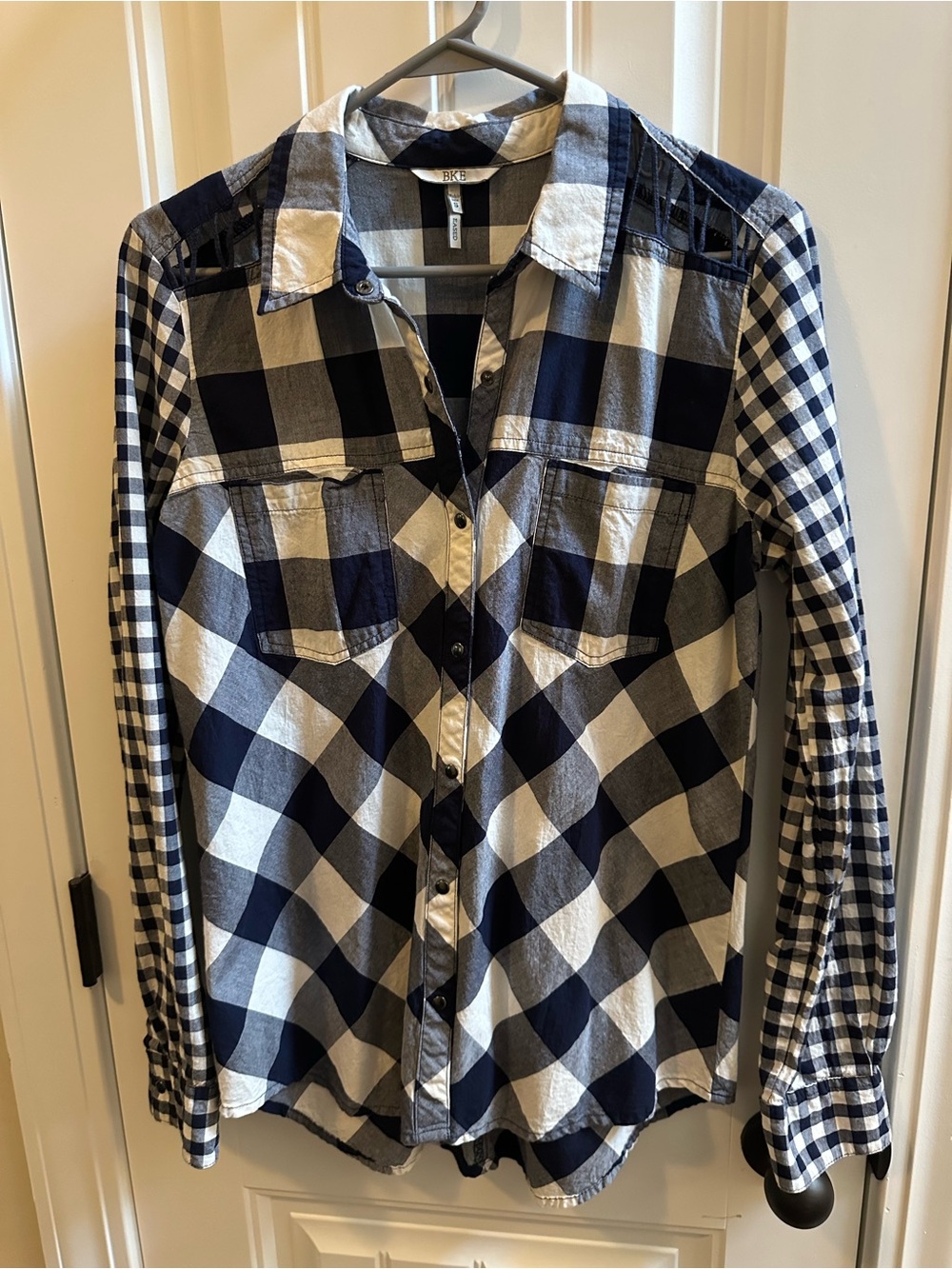 BKE Navy and White Mixed Plaid Button-Down Shirt